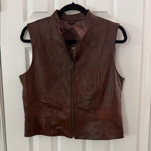 CAbi Brown Leather Accent Vest Medium